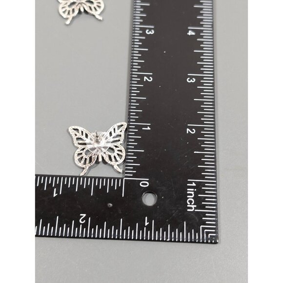 Silver Tone Open metal Work Butterfly Pierced Earrings Boho Western Retro - Picture 7 of 9